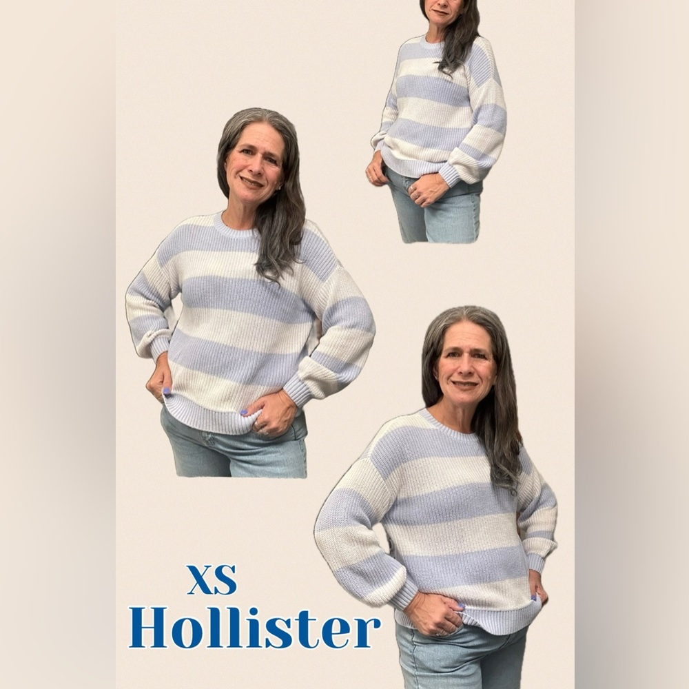 Hollister Light Blue and White Striped Sweater‎